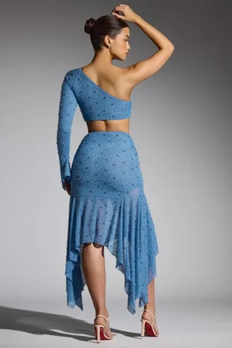 Falda con dobladillo en forma de pañuelo y adornos de Soustons en azul ahumado