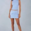 Falda de ante sintético de talle medio Alvara en azul suave