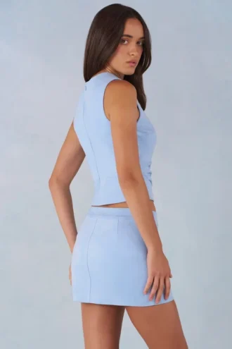 Falda de ante sintético de talle medio Alvara en azul suave