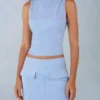 Falda de ante sintético de talle medio Alvara en azul suave