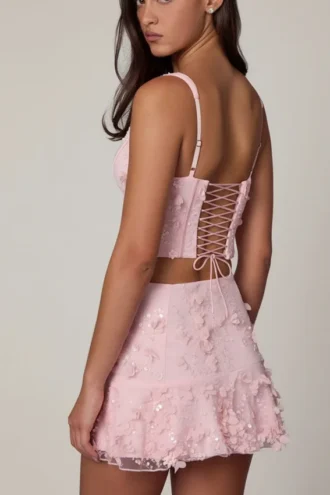 Falda de corte A de talle medio con adornos Lorelei en rosa suave