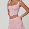 Falda de corte A de talle medio con adornos Lorelei en rosa suave