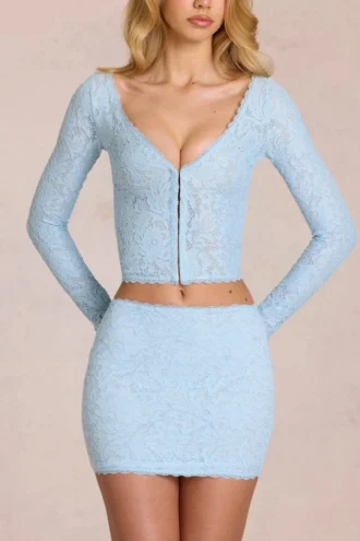 Falda de encaje Elowise en azul claro