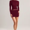 Falda de modal Cali con fruncidos y cintura media en rojo vino