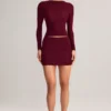 Falda de modal Cali con fruncidos y cintura media en rojo vino