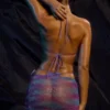 Falda de ropa de baño con adornos y talle bajo en azul degradado