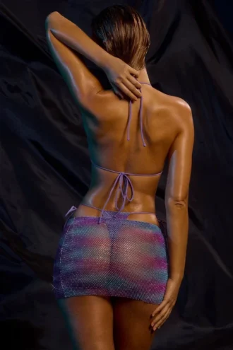 Falda de ropa de baño con adornos y talle bajo en azul degradado