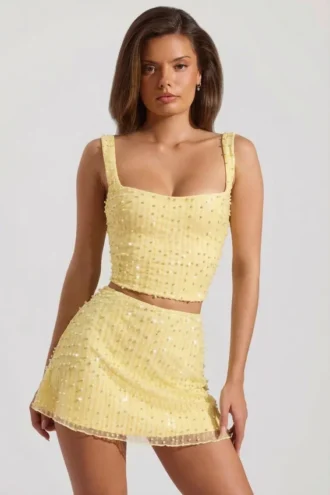 Falda de talle bajo con adornos Jianna en amarillo