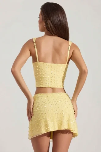 Falda de talle bajo con adornos Jianna en amarillo