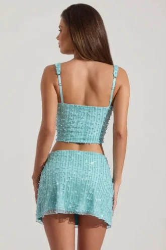 Falda de talle bajo con adornos Jianna en azul aguamarina