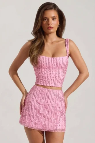 Falda de talle bajo con adornos Jianna en rosa