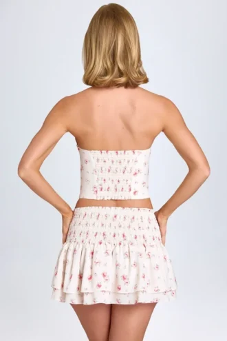 Falda de talle bajo con fruncidos y volantes de Nellary con estampado de rosas pequeñas