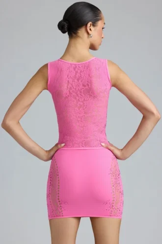 Falda de talle medio con adornos Joni en rosa chicle