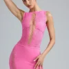 Falda de talle medio con adornos Joni en rosa chicle