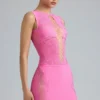 Falda de talle medio con adornos Joni en rosa chicle