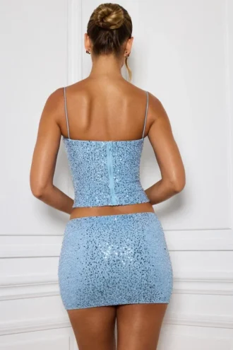Falda de talle medio con adornos Nilsu en azul claro
