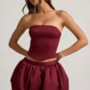Falda de talle medio con bajo abullonado Clemmy en rojo vino
