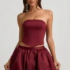Falda de talle medio con bajo abullonado Clemmy en rojo vino