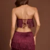Falda de talle medio con flecos Maristella en rojo vino