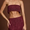 Falda de talle medio con flecos Maristella en rojo vino