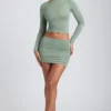 Falda de talle medio con fruncidos Cali Modal en verde salvia