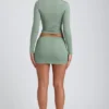 Falda de talle medio con fruncidos Cali Modal en verde salvia