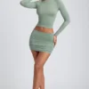 Falda de talle medio con fruncidos Cali Modal en verde salvia