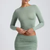 Falda de talle medio con fruncidos Cali Modal en verde salvia
