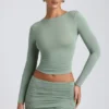 Falda de talle medio con fruncidos Cali Modal en verde salvia