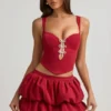 Falda de talle medio con volantes en el bajo Imani en rojo intenso