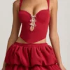 Falda de talle medio con volantes en el bajo Imani en rojo intenso