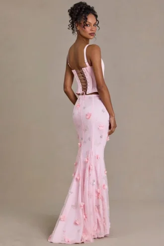 Falda de tul adornada Opaline Premium en rosa bebé