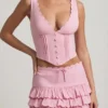 Falda de volantes en capas de talle bajo Lorena en rosa suave