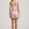 Falda de volantes en capas de talle bajo Lorena en rosa suave