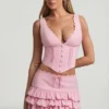 Falda de volantes en capas de talle bajo Lorena en rosa suave