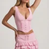 Falda de volantes en capas de talle bajo Lorena en rosa suave