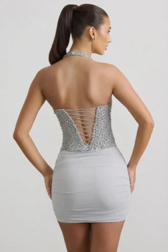 Falda Drea con fruncidos y talle medio en color plateado