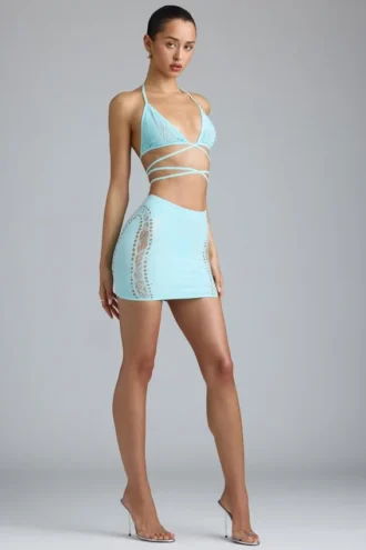 Falda Joni con adornos y cintura media en azul hielo