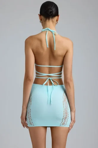 Falda Joni con adornos y cintura media en azul hielo