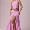 Falda larga asimétrica con fruncidos Romy en rosa orquídea