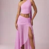 Falda larga asimétrica con fruncidos Romy en rosa orquídea