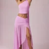 Falda larga asimétrica con fruncidos Romy en rosa orquídea