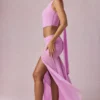 Falda larga asimétrica con fruncidos Romy en rosa orquídea