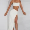 Falda larga con nudo delantero adornado Como en color marfil