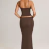 Falda larga de corte sirena de talle medio Avenley Modal en marrón chocolate
