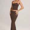 Falda larga de corte sirena de talle medio Avenley Modal en marrón chocolate