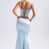 Falda larga de corte sirena de talle medio Ceres en azul claro