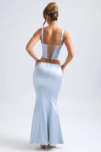 Falda larga de corte sirena de talle medio Ceres en azul claro