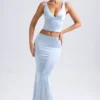 Falda larga de corte sirena de talle medio Ceres en azul claro