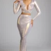 Falda larga de jersey metalizado de talle medio Zahra en dorado claro